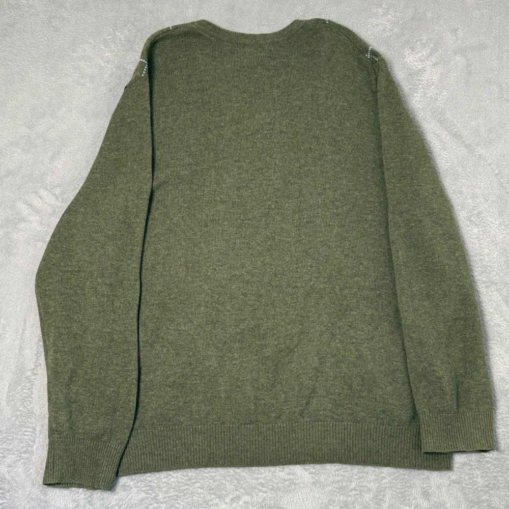 LL Bean Sweater Mens XL Green Argyle Lambswool V Neck Preppy Eclectic Grandpa‎ - Picture 2 of 9
